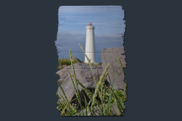 Leuchtturm Island - auf Fichtenholz gedruckt mit gebrochenen Kanten
